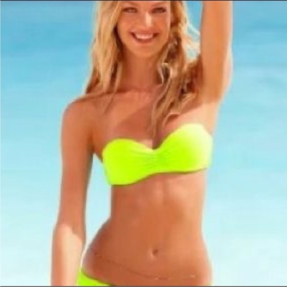 ◾️Victoria Secret Strapless Ruched Neon Bikini Top Flirt Rope Tie Back Straps - Picture 4 of 6